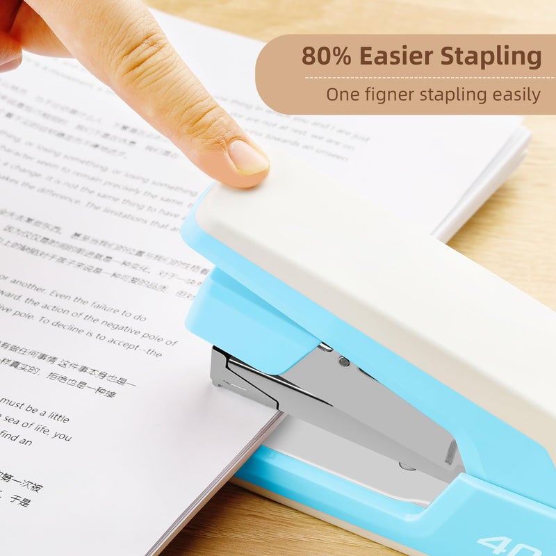 Deli Effortless Desktop Stapler, Heavy Duty Stapler, 40-50 Sheet Capacity, One Finger, No Effort, Includes 1500 Staples & Staple Remover, Sky Blue - Image 2